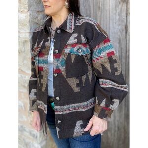 New In Brand Aztec Brown Jacket, Aztec-inspired print casual jacket